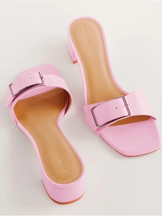 Reformation Shoes - Reformation Adria Block Heel - Pink Buckle Slide Mule Heels
